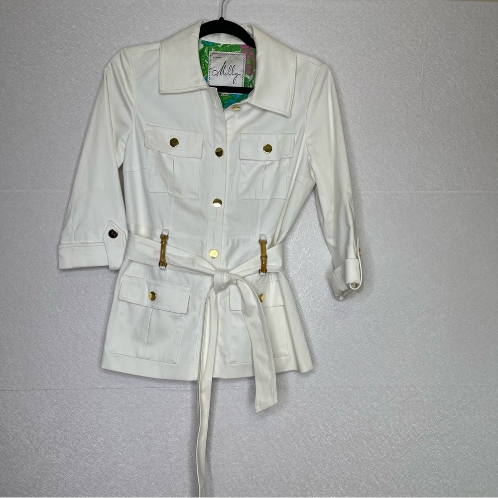 Milly Utility Safari Button Front Bamboo Jacket 6